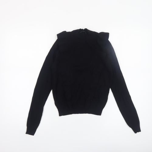 Zara Women Black Ruffle Knit Crew Neck Jumper Size 10