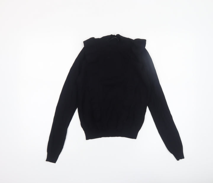 Zara Women Black Ruffle Knit Crew Neck Jumper Size 10