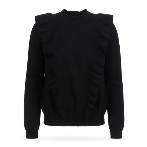 Zara Women Black Ruffle Knit Crew Neck Jumper Size 10