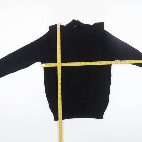 Zara Women Black Ruffle Knit Crew Neck Jumper Size 10