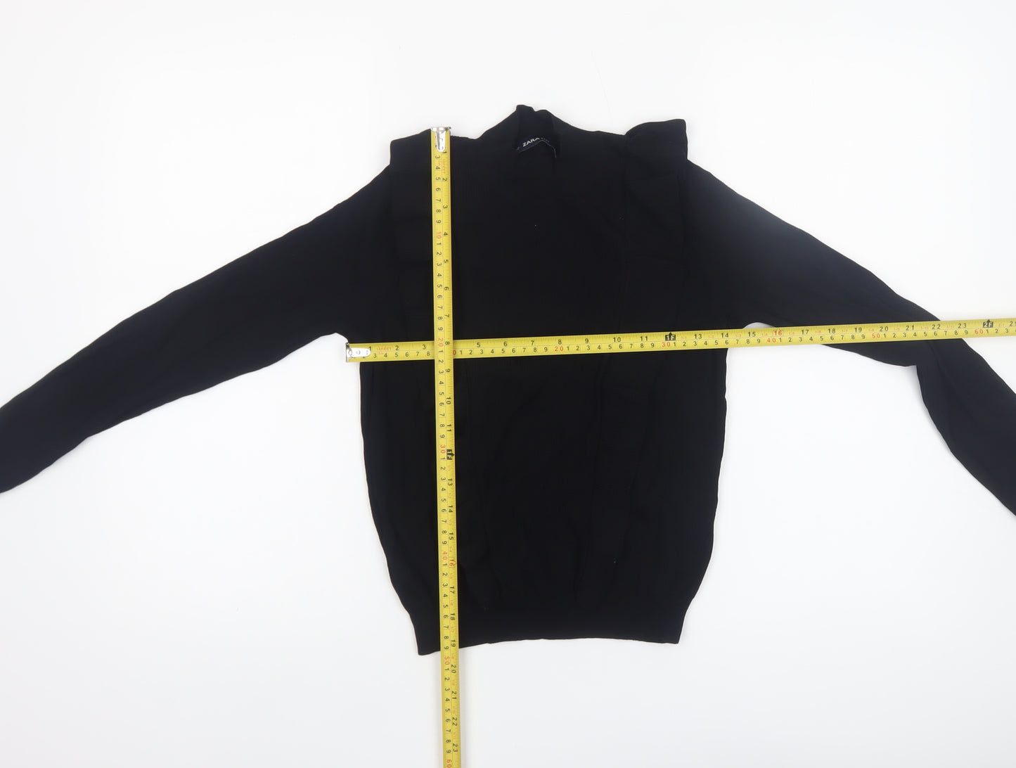 Zara Women Black Ruffle Knit Crew Neck Jumper Size 10