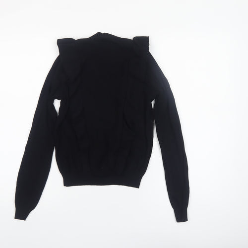 Zara Women Black Ruffle Knit Crew Neck Jumper Size 10