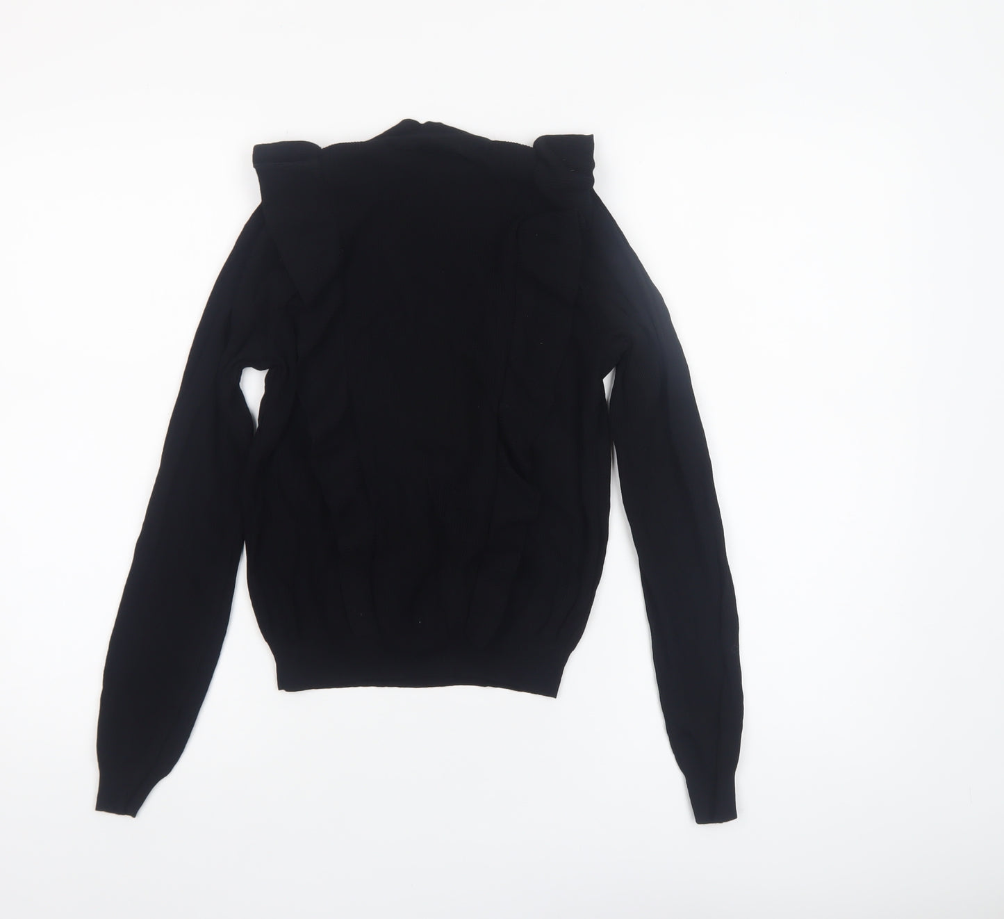 Zara Women Black Ruffle Knit Crew Neck Jumper Size 10
