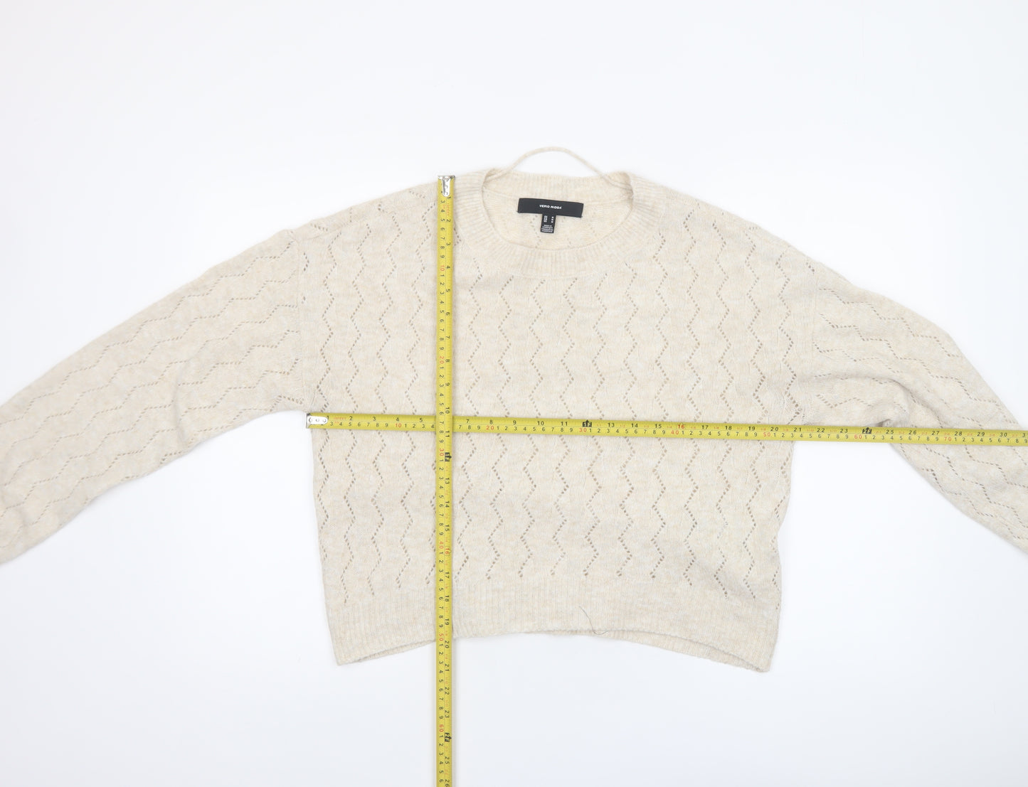 Vero Moda Women’s Beige Cable Knit Pullover Jumper Size M