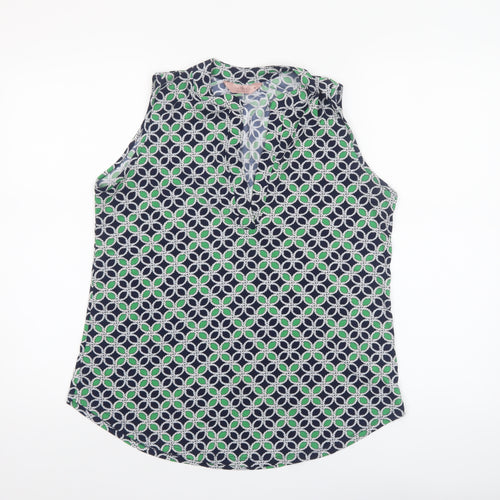 SJS Women's Multicoloured Geometric Sleeveless V-Neck Blouse M