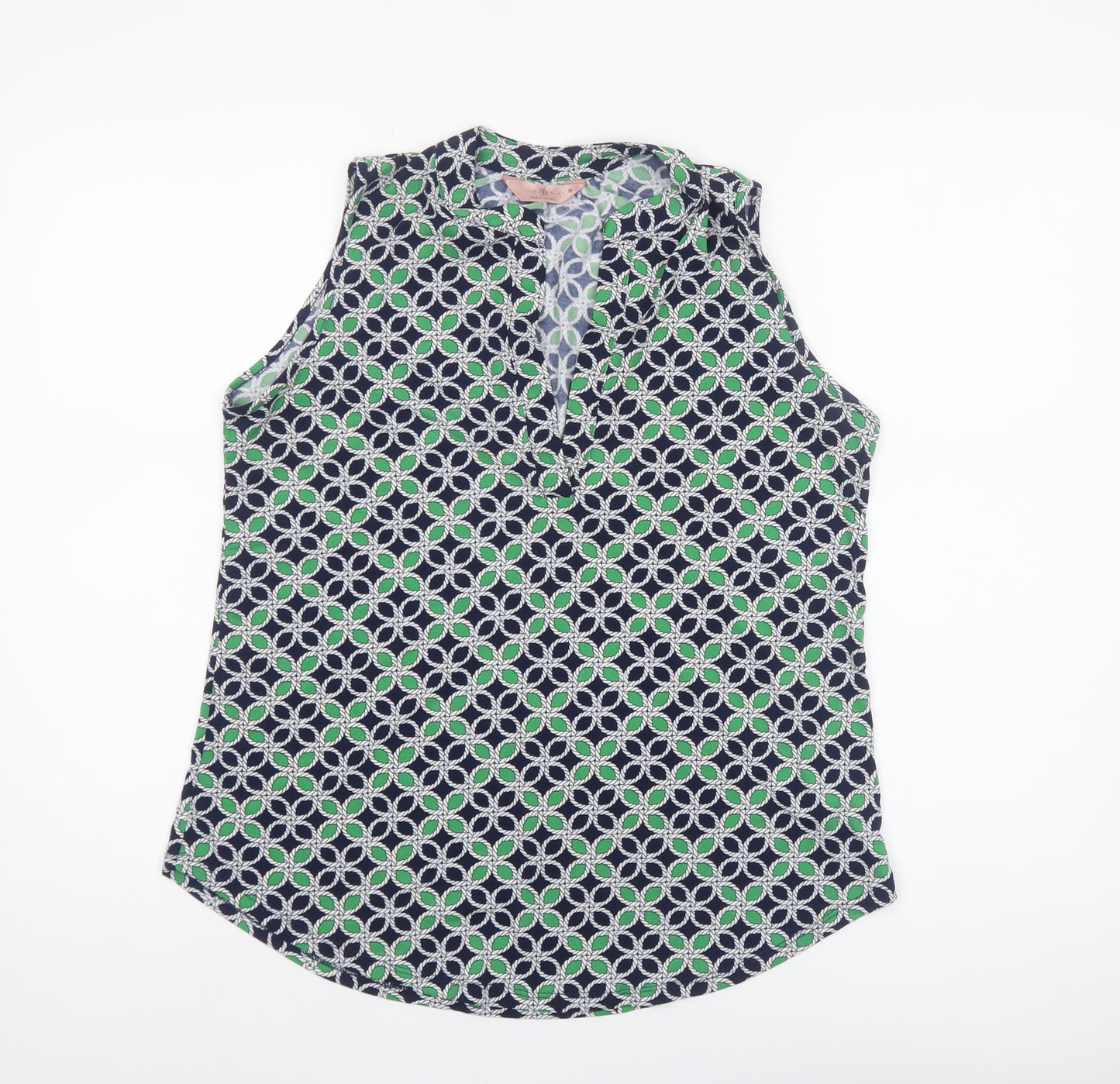 SJS Women's Multicoloured Geometric Sleeveless V-Neck Blouse M