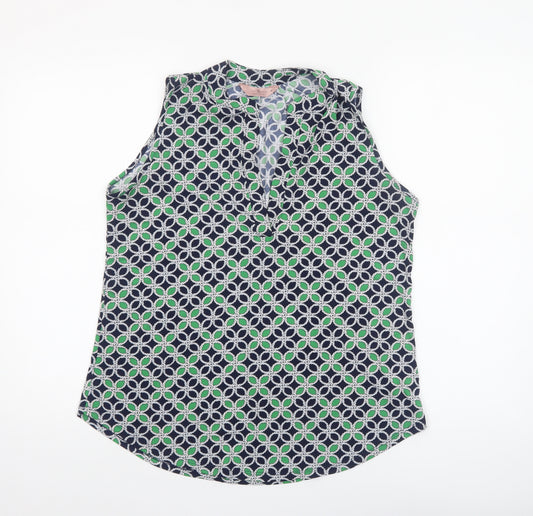 SJS Women's Multicoloured Geometric Sleeveless V-Neck Blouse M