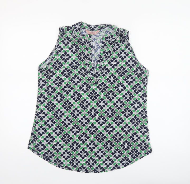 SJS Women's Multicoloured Geometric Sleeveless V-Neck Blouse M