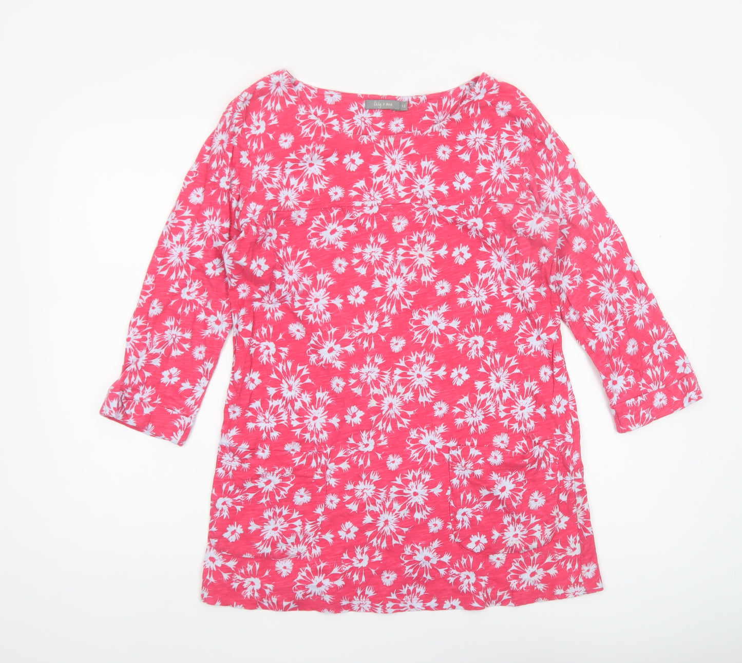 Lily & Me Women’s Pink Floral 3/4 Sleeve Tunic Top Size 12