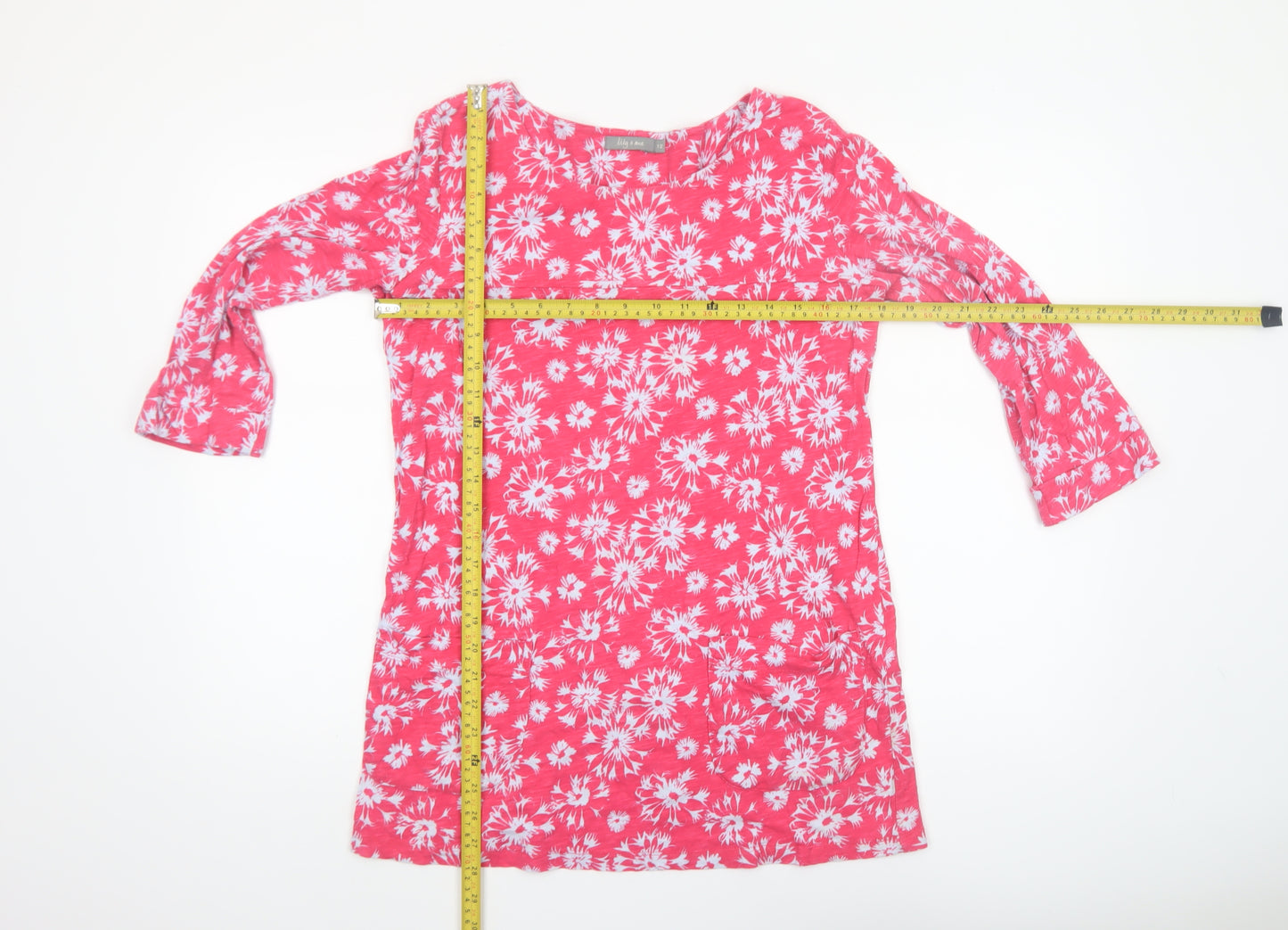 Lily & Me Women’s Pink Floral 3/4 Sleeve Tunic Top Size 12
