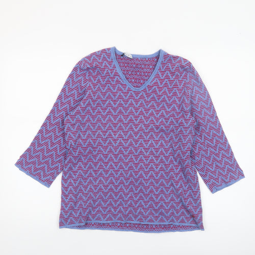 Olsen Womens Purple Geometric V-Neck 3/4 Sleeve Jersey Top Size 12