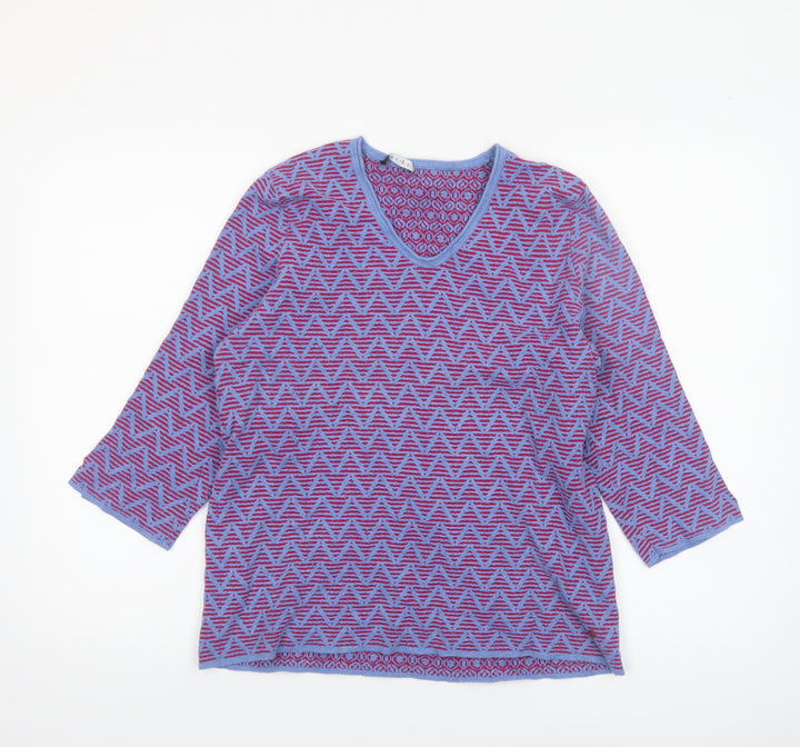 Olsen Womens Purple Geometric V-Neck 3/4 Sleeve Jersey Top Size 12