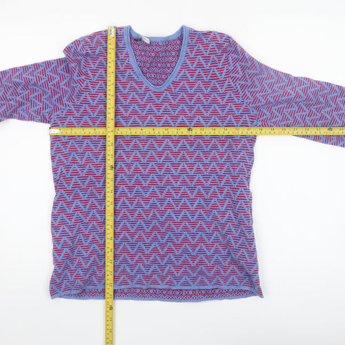 Olsen Womens Purple Geometric V-Neck 3/4 Sleeve Jersey Top Size 12