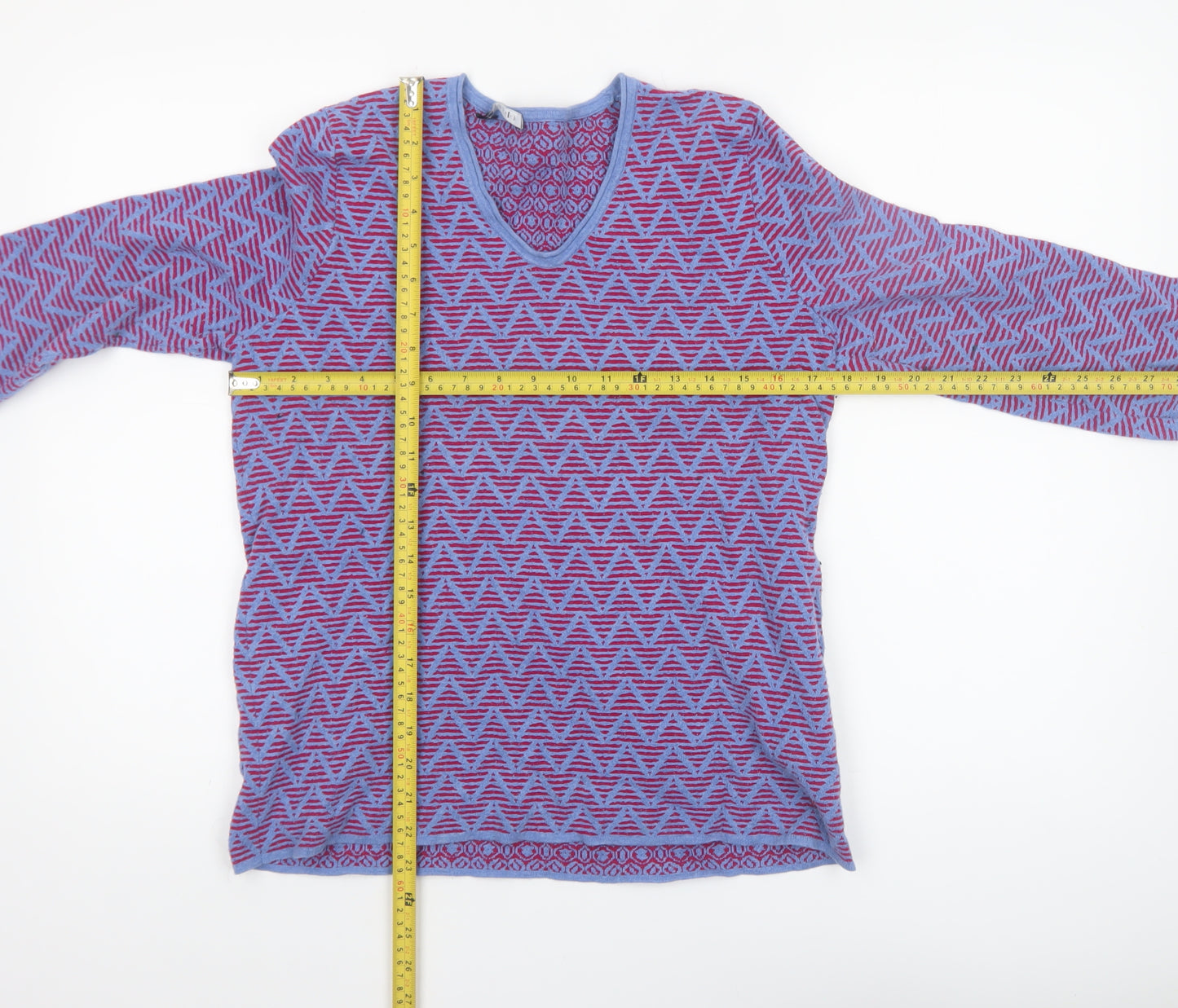 Olsen Womens Purple Geometric V-Neck 3/4 Sleeve Jersey Top Size 12