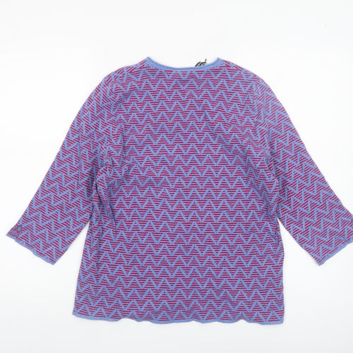 Olsen Womens Purple Geometric V-Neck 3/4 Sleeve Jersey Top Size 12