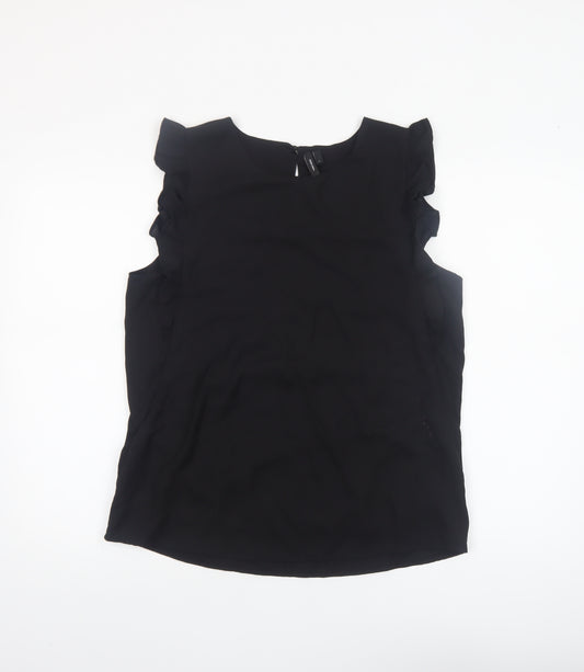 Vero Moda Women's Black Ruffle Sleeveless Tunic Blouse Size L