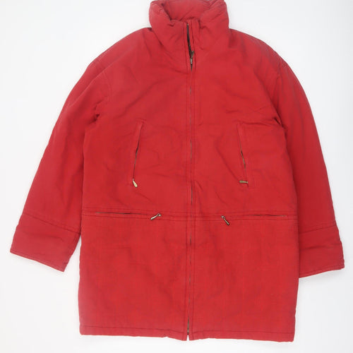 Hucke Womens Red Long Parka Coat Size 8 Water Resistant Zip Jacket
