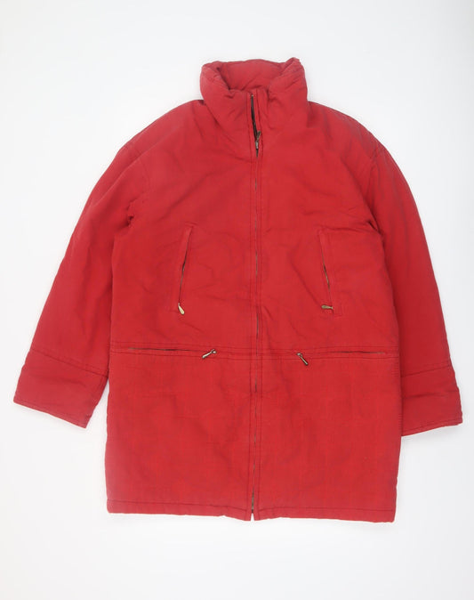 Hucke Womens Red Long Parka Coat Size 8 Water Resistant Zip Jacket