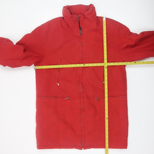 Hucke Womens Red Long Parka Coat Size 8 Water Resistant Zip Jacket