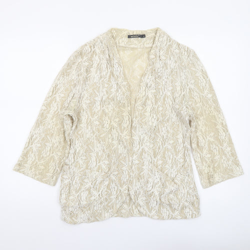 QED London Women Beige Lace 3/4 Sleeve Open Jacket Size M