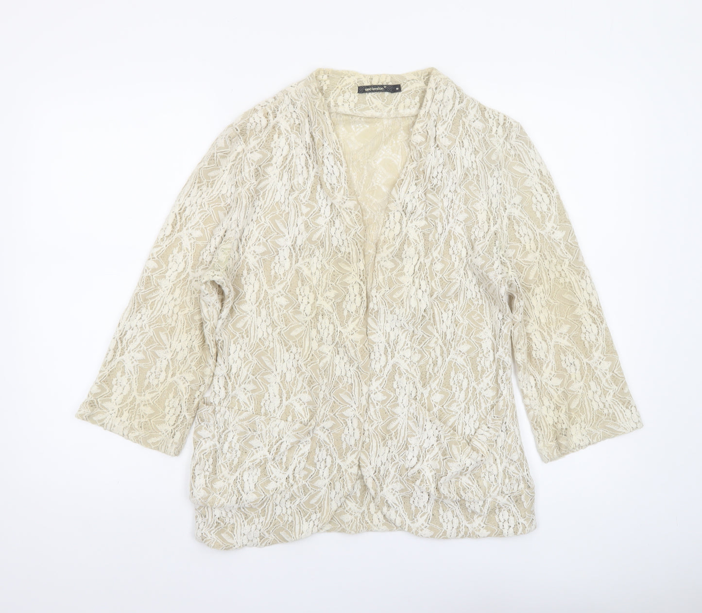 QED London Women Beige Lace 3/4 Sleeve Open Jacket Size M
