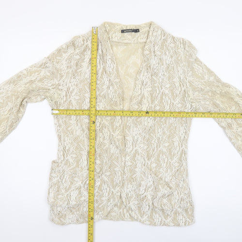 QED London Women Beige Lace 3/4 Sleeve Open Jacket Size M