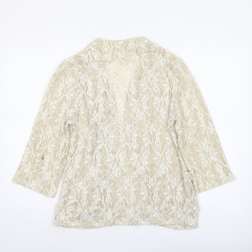 QED London Women Beige Lace 3/4 Sleeve Open Jacket Size M
