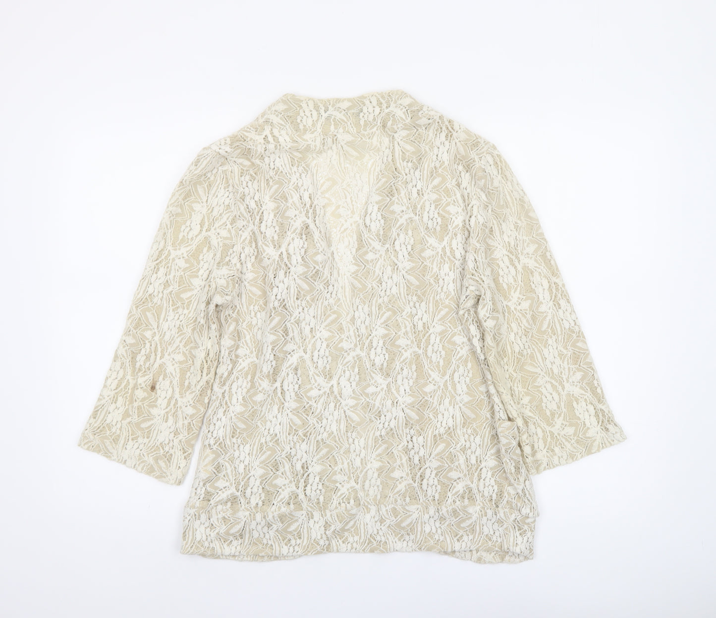 QED London Women Beige Lace 3/4 Sleeve Open Jacket Size M