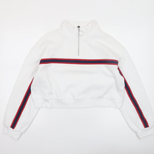 H&M Divided Women White 1/2 Zip Pullover Sweatshirt M