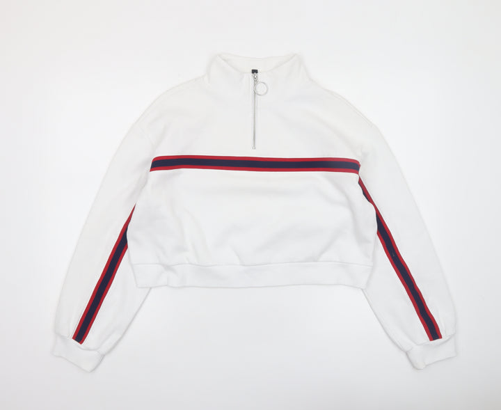 H&M Divided Women White 1/2 Zip Pullover Sweatshirt M