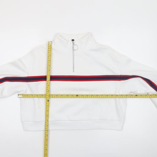 H&M Divided Women White 1/2 Zip Pullover Sweatshirt M