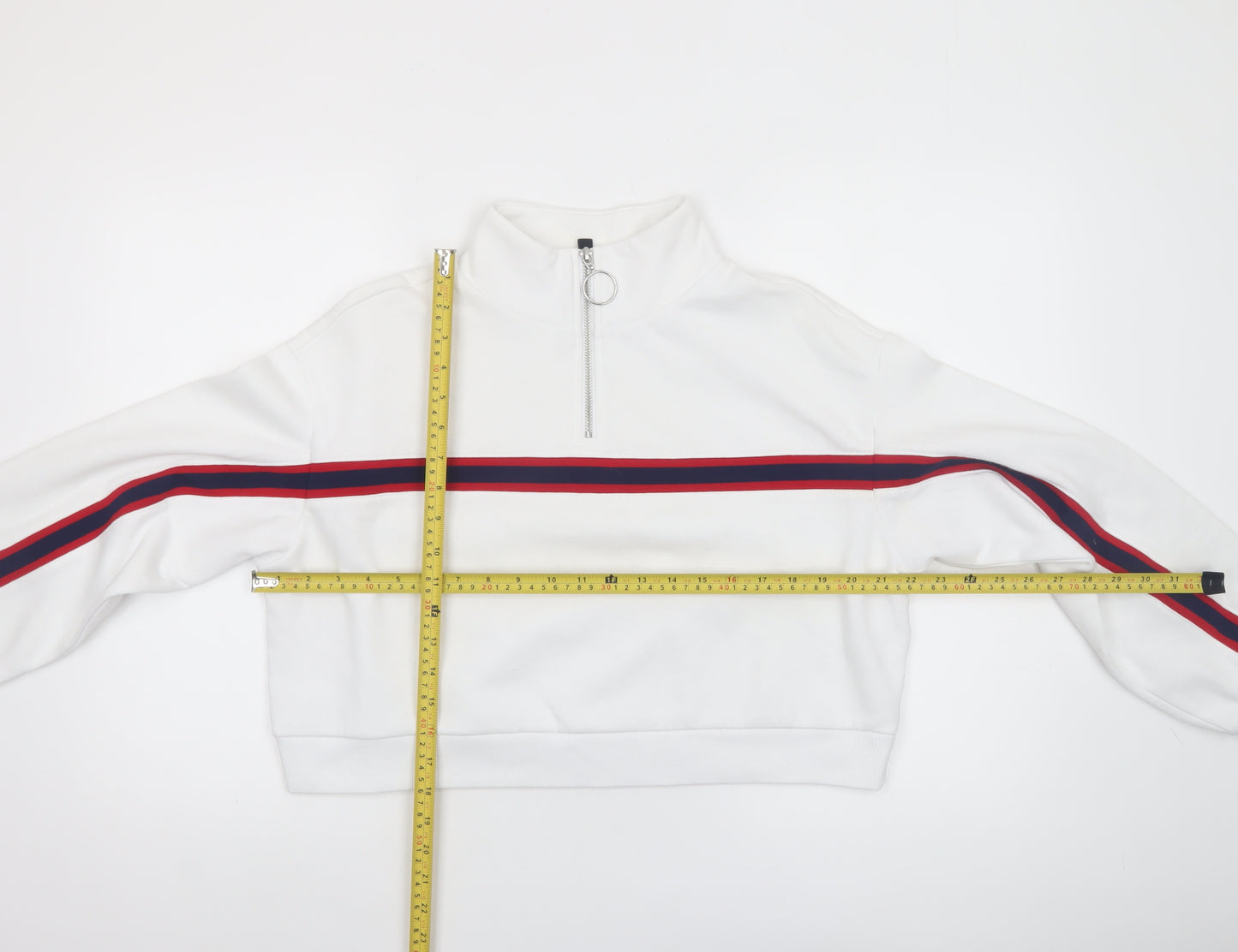 H&M Divided Women White 1/2 Zip Pullover Sweatshirt M