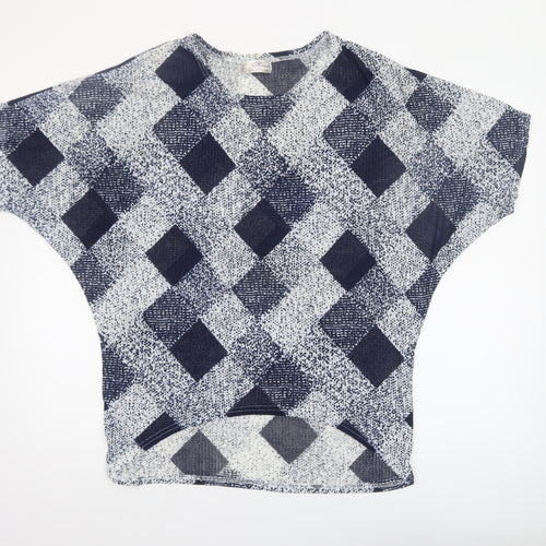 Mirumi Women Blue Check Knit Short Sleeve Cropped Blouse S