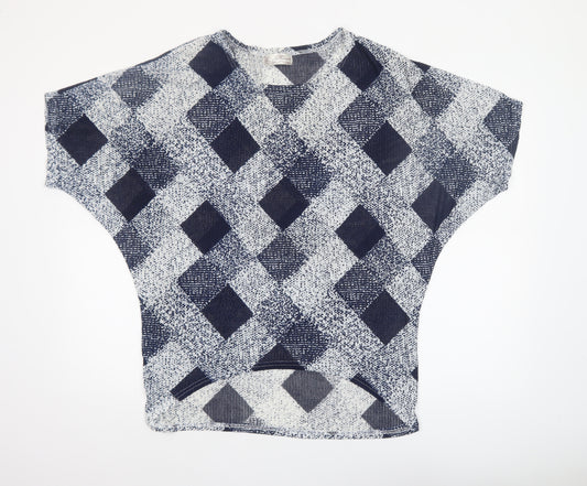 Mirumi Women Blue Check Knit Short Sleeve Cropped Blouse S