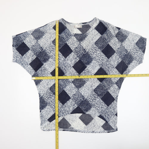 Mirumi Women Blue Check Knit Short Sleeve Cropped Blouse S
