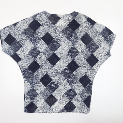 Mirumi Women Blue Check Knit Short Sleeve Cropped Blouse S