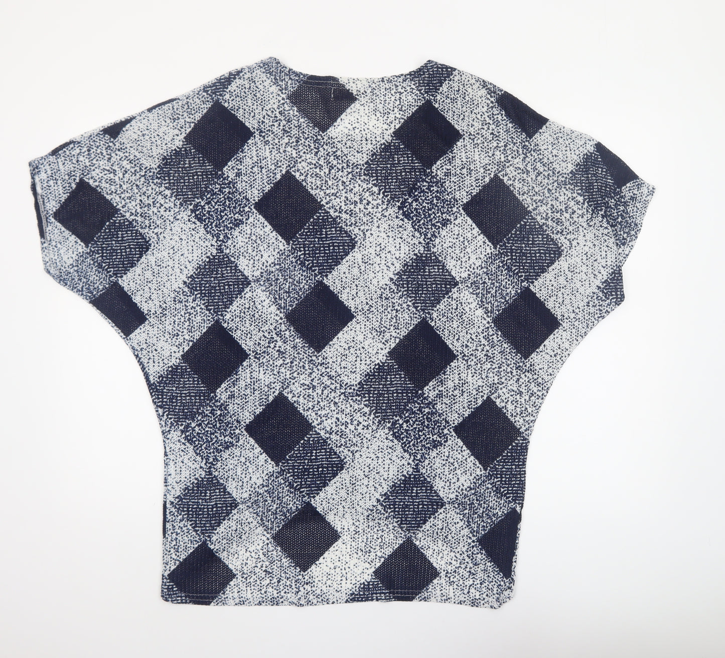 Mirumi Women Blue Check Knit Short Sleeve Cropped Blouse S