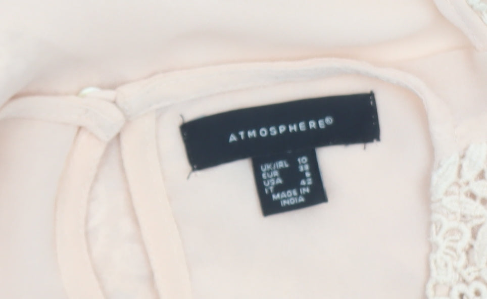 Atmosphere Women's Beige Lace Chiffon Sleeveless Blouse Size 10