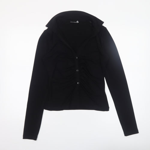 ASOS DESIGN Women’s Black Long Sleeve Collared Ruched Button-Up Top Size 14