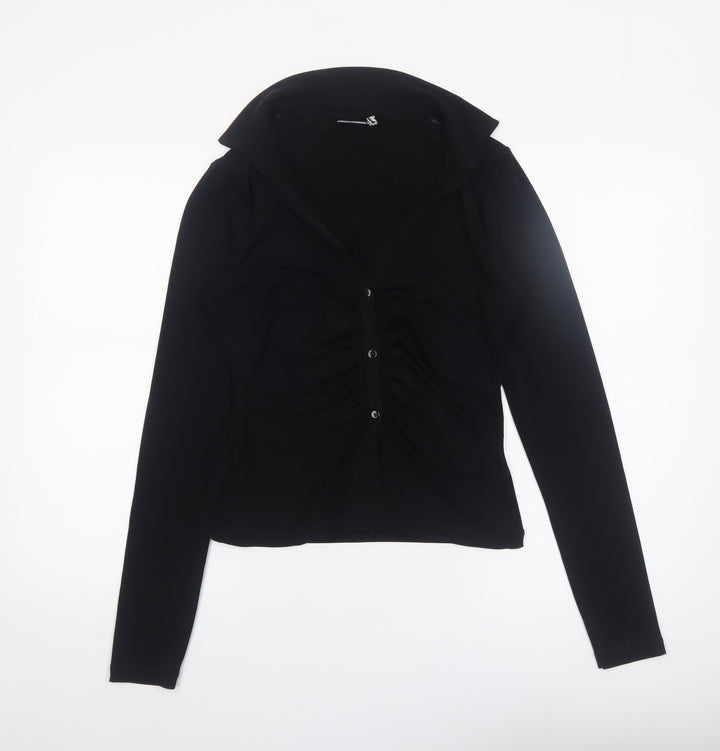 ASOS DESIGN Women’s Black Long Sleeve Collared Ruched Button-Up Top Size 14