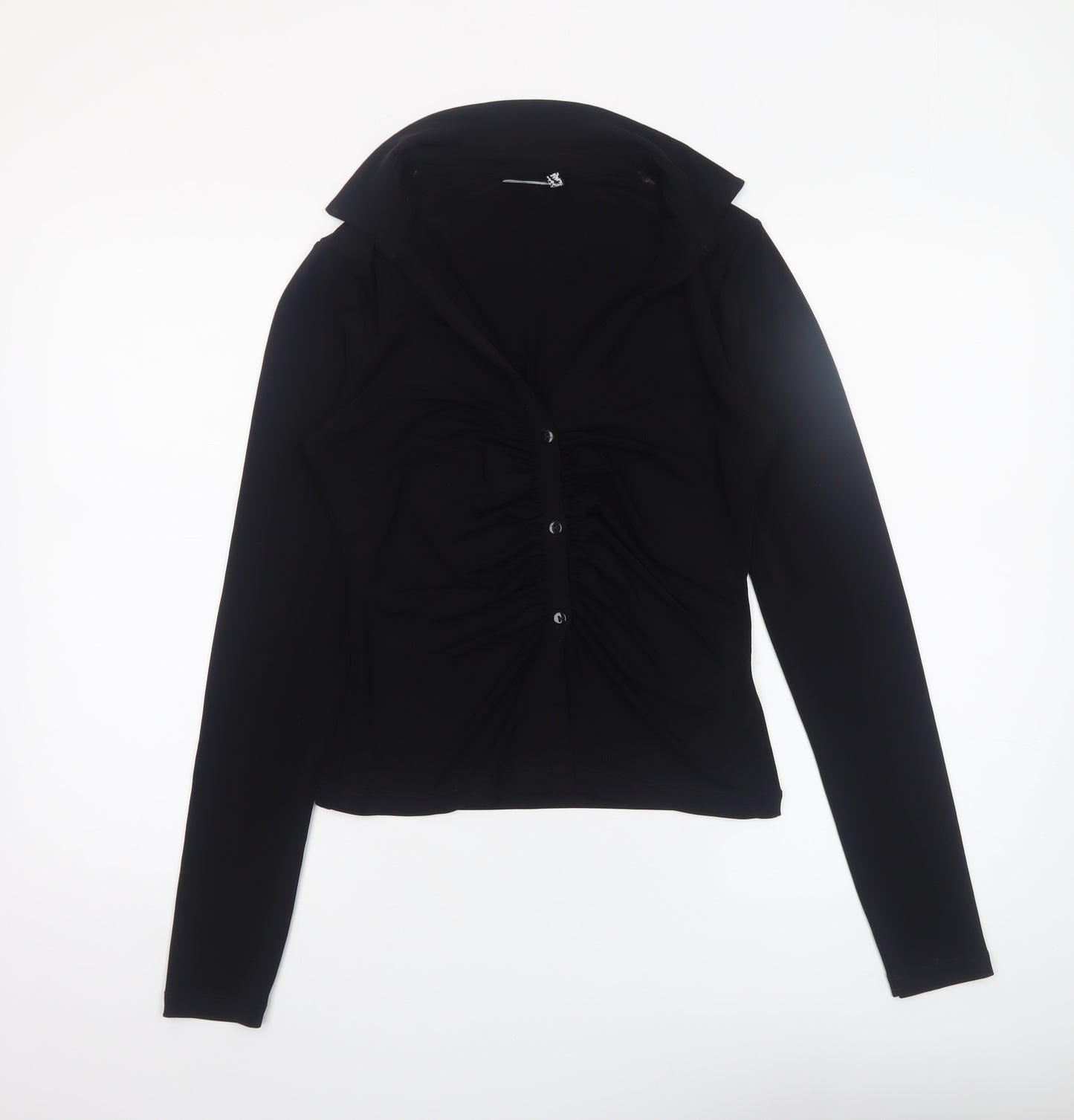 ASOS DESIGN Women’s Black Long Sleeve Collared Ruched Button-Up Top Size 14