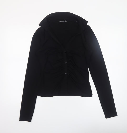 ASOS DESIGN Women’s Black Long Sleeve Collared Ruched Button-Up Top Size 14