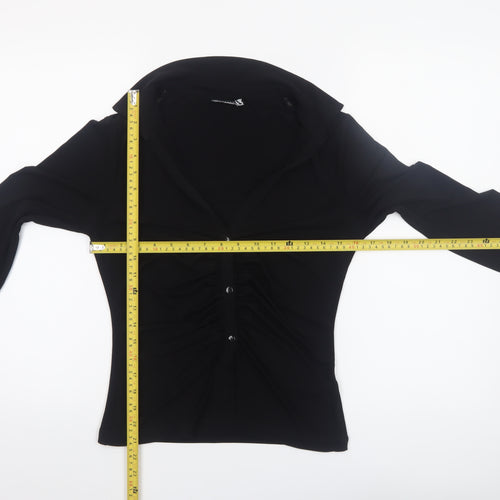 ASOS DESIGN Women’s Black Long Sleeve Collared Ruched Button-Up Top Size 14