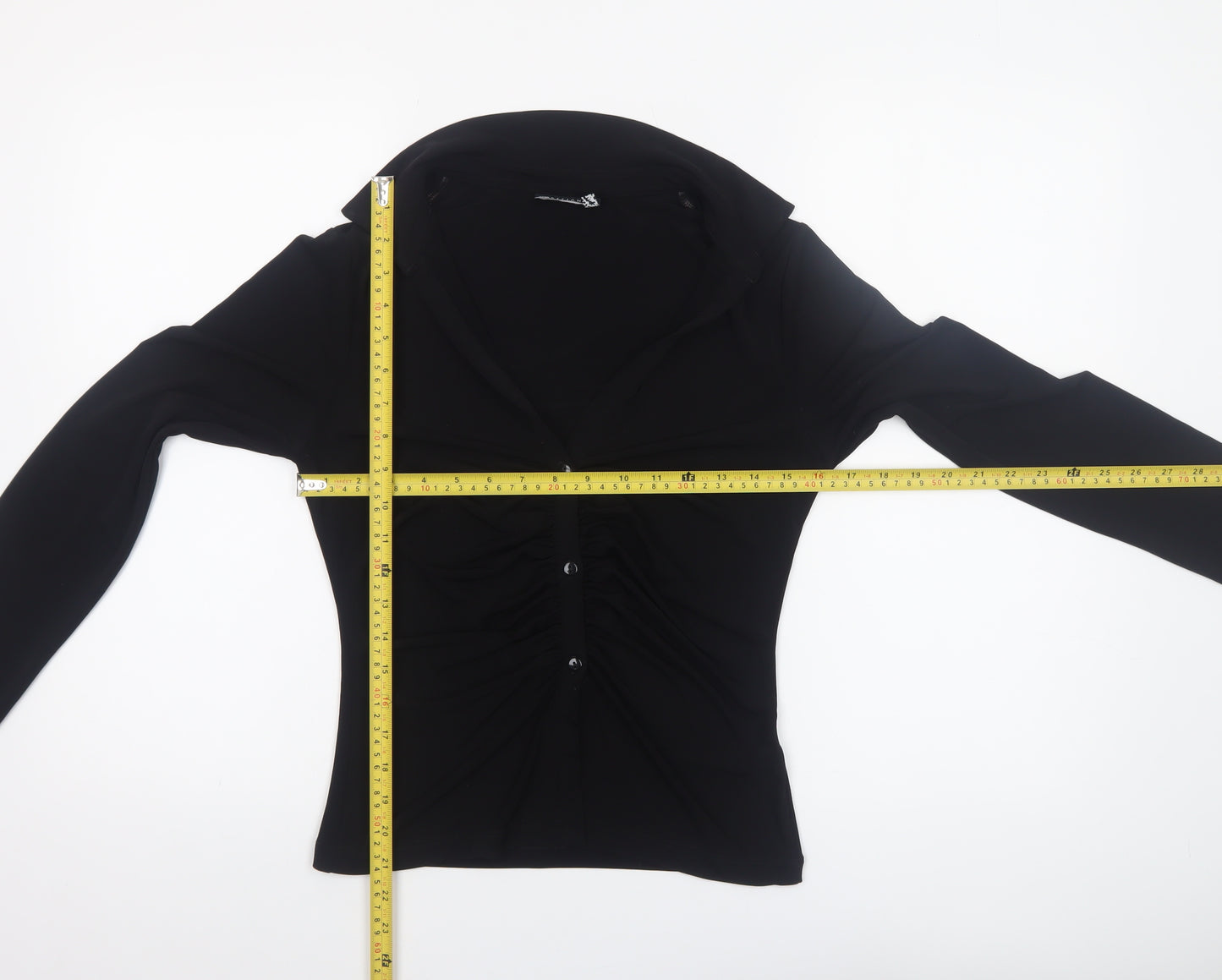 ASOS DESIGN Women’s Black Long Sleeve Collared Ruched Button-Up Top Size 14