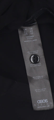 ASOS DESIGN Women’s Black Long Sleeve Collared Ruched Button-Up Top Size 14