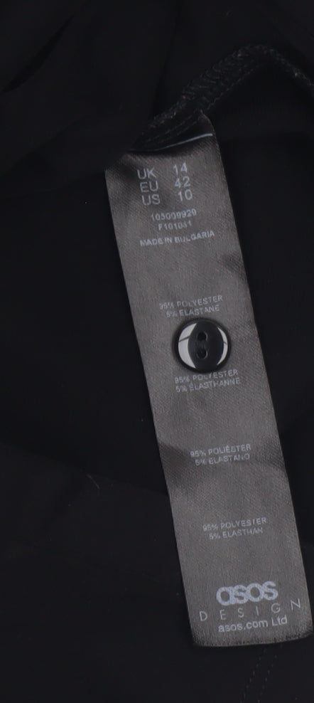 ASOS DESIGN Women’s Black Long Sleeve Collared Ruched Button-Up Top Size 14