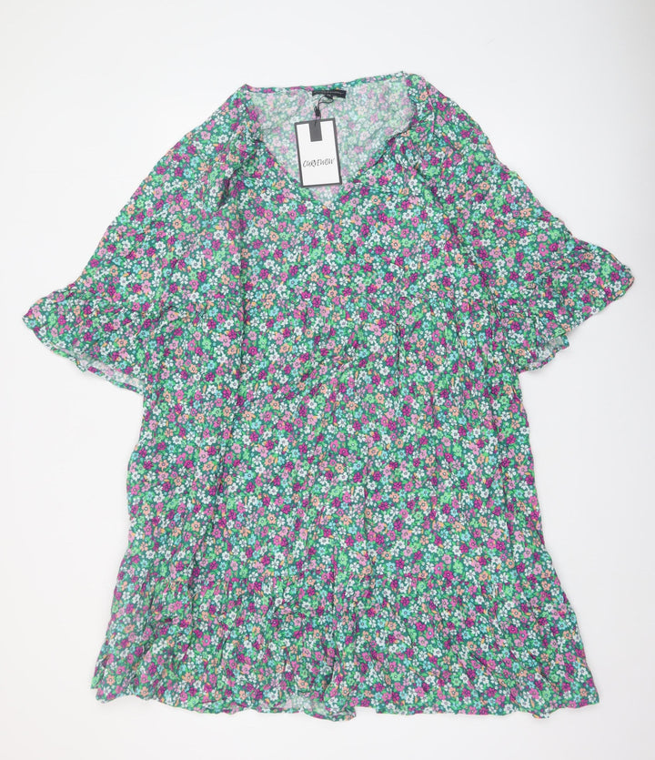 CURVEWOW Women's Multicoloured Floral A-Line Dress Size 20