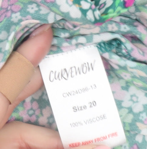 CURVEWOW Women's Multicoloured Floral A-Line Dress Size 20