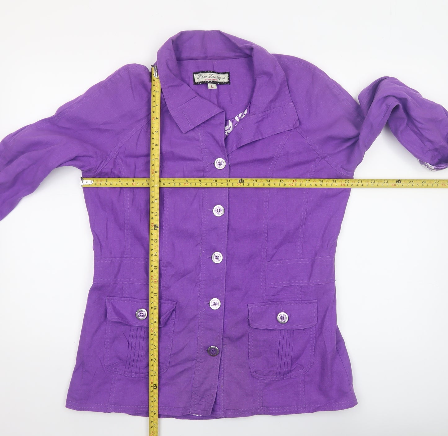Paco Boutique Women’s Purple Linen Blend Button Jacket L