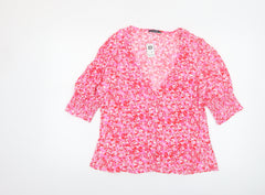 Dunnes Women’s Pink Floral Wrap Blouse Size 12 Viscose Top